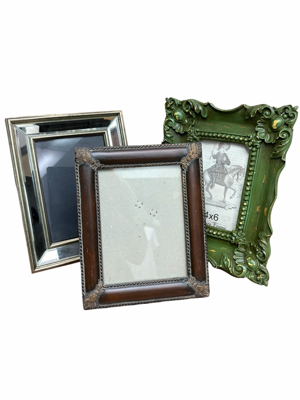 Bundle of 3 Eclectic Picture Frames Green Baroque Brown Bronze Mirrored